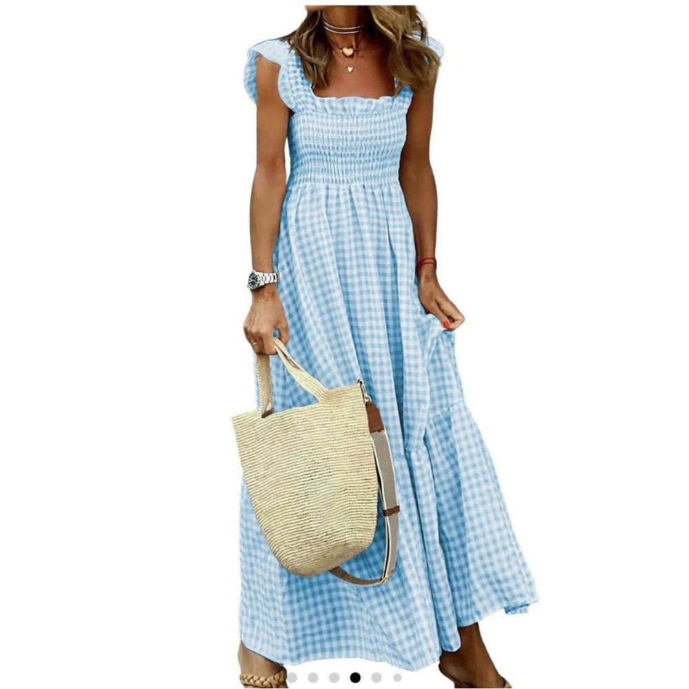 Blue Gingham Maxi Dress